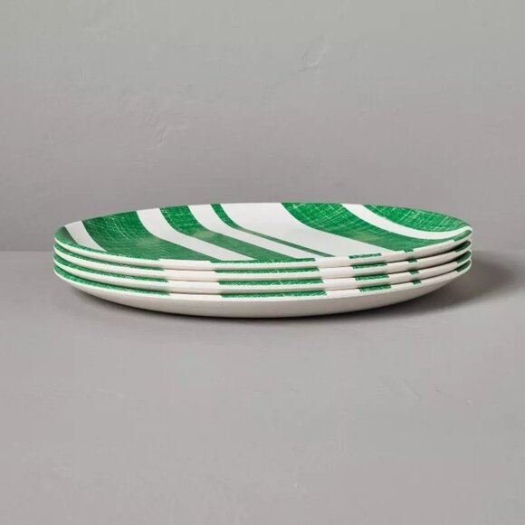 4pk Distressed Stripe Melamine Dinner‎ Plates Green - Hearth & Hand Magnolia - Picture 3 of 6